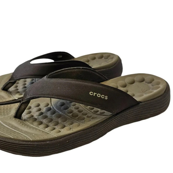 Crocs Mens Reviva Flip Flops Size 9 Brown Slip On Thongs Comfort - Picture 7 of 9